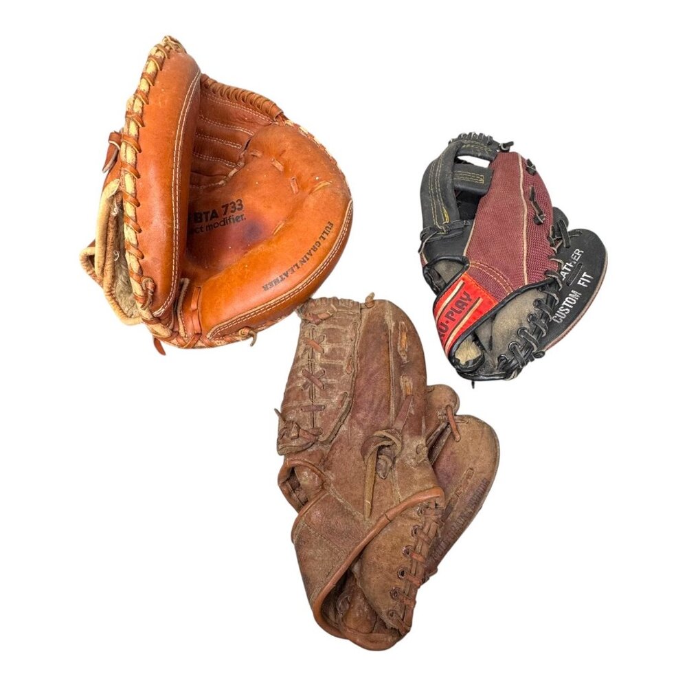 Vintage Baseball Gloves Lot 3 MacGregor Tru-Play Man Cave Crafts Pre-Owned READ